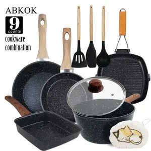 Non-Stick Cookware Set, 9-Piece Granite Coated Pots Compatible with Induction Stoves, Durable Kitchen Essential, Easy Cooking