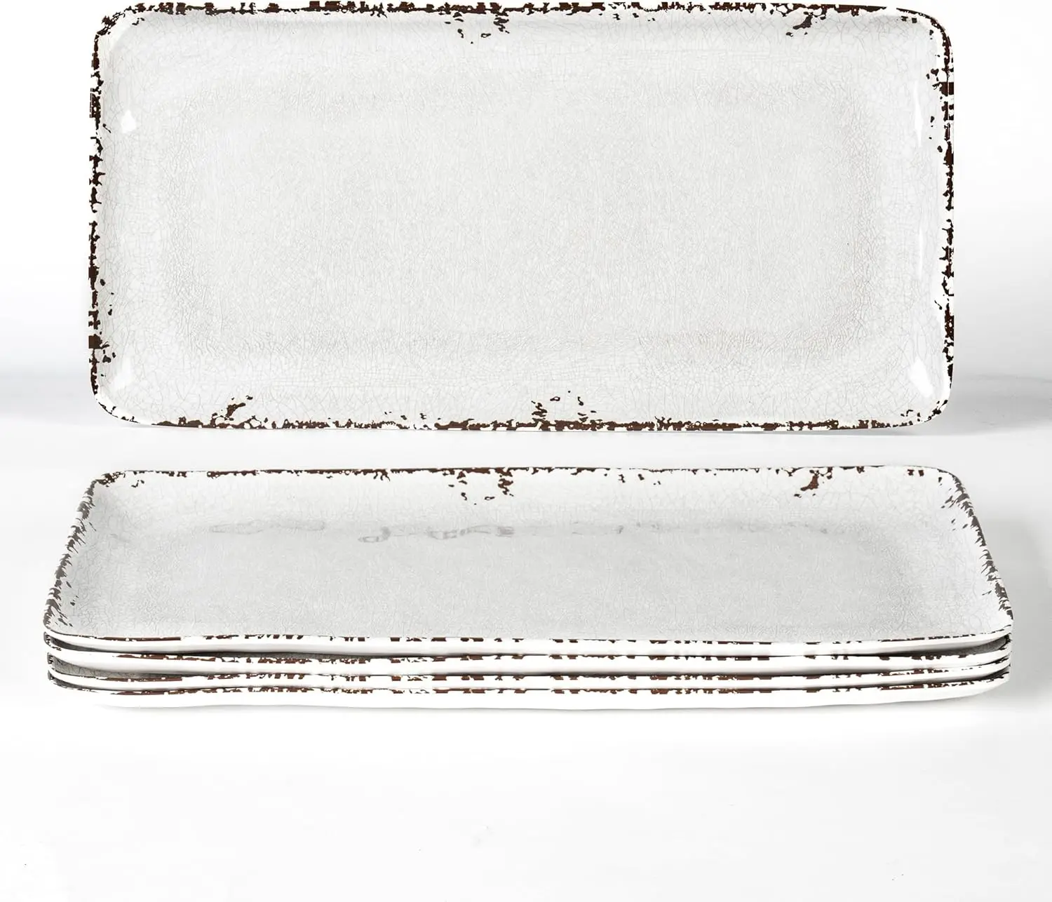 4-Pack 14" x 7" White Serving Platter Set, Reusable Farmhouse Melamine Serving Platters for Cookie, Appetizer, Charcuterie, Snack, Party Food Display Stackable Kitchen CounterTop Tray