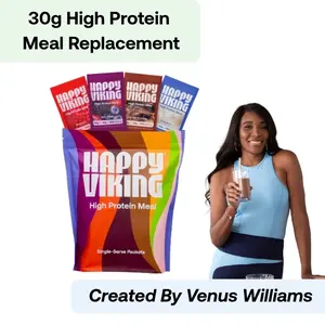 Happy Viking High Protein + Fiber Meal Single-Serve Variety (4 Count) | 30g Protein + 10g Fiber | Plant-Based, Vegan, Gluten-Free by Venus Williams