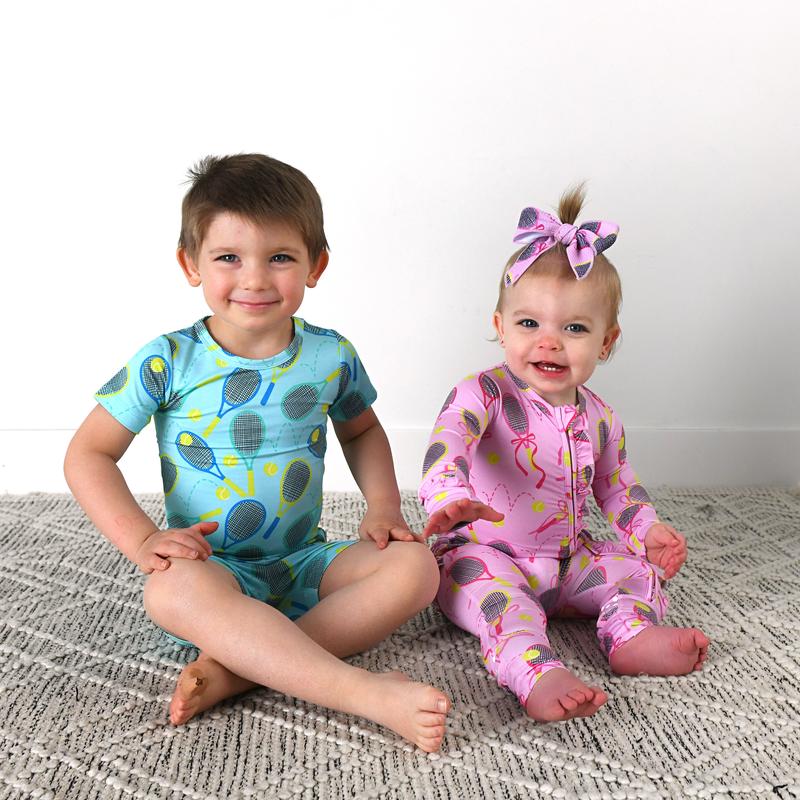 Serena Pink Tennis RUFFLE ZIP Baby Girl Clothes Baby Clothing Bamboo Gigi and Max Tennis Racket