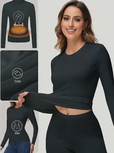 Women's Sporty Round Neck Long Sleeve T-Shirt, Soft Comfortable Solid Color Base Layer Top, Moisture-Wicking Casual Home Wear, Athletic Fitted