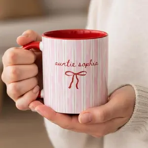 Custom Name Auntie Mug, Baby Announcement Gift For Aunt, Blue Stripe Coffee Cup, Personalized Pregnancy Reveal, New Aunt Gift Idea, Custom Name Mug