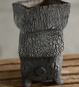 Ceramic Planter Pot Handmade – Square Rim Swirl Design Succulent & Bonsai Pot – 6x6x10 inch (11cm x 20cm) Unique Artisan Flower Pot for Cactus, Desk & Home Décor, Modern Creative Indoor Plant Container