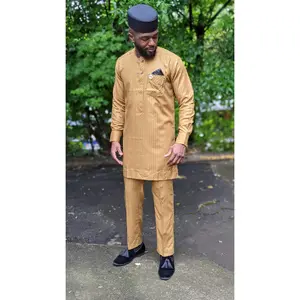 Odamo Gold and Ivory African Senator Suit for men-DPSM425