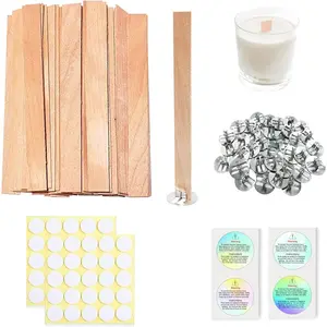 200 count Thickned Wooden Candle Wicks. 5.1 X 0.5 X 0.06 Inch Upgrade Crackling Wooden Wicks, Long Lasting   Wicks with Iron Standers, Wick Stickers, and  Labels- 50 Sets