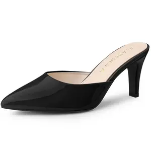 BLISSFUL STEP Pointed Toe Stiletto Heels Slide Mules Black