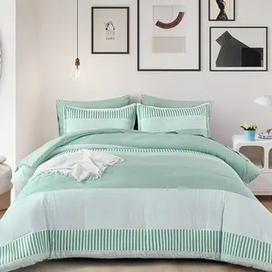 Sage Green Comforter Set  Sise,Striped Design Comforter Set 7 count for Boys&Girls,Simple Neutral-Style Comfortable Bedding Set
