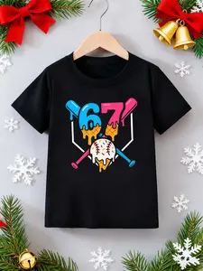 Boys Casual Sports Short Sleeve Custom Number Shirt, Soft Fabric, Baseball: Six Seven Number Pattern, Fitted Style, All Seasons, Perfect Christmas Gift Choice