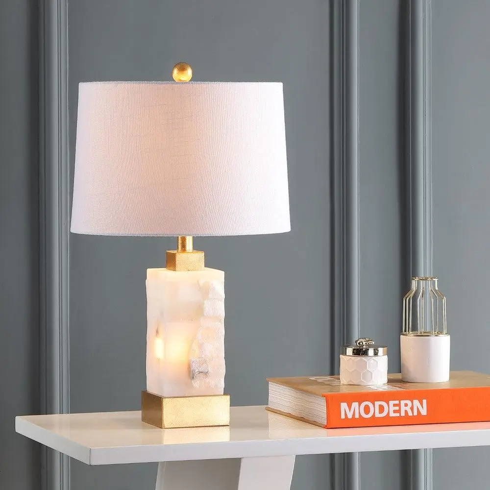 JONATHAN Y Eloise Alabaster-Metal LED Table Lamp - Home Decor Light for Bedroom, Living Room, Foyer