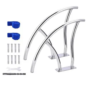 2pcs Pool Rails 30 in x 30 in, Pool Handrails for Inground Pool 304 Stainless Steel Big Load Capacity Rustproof with Blue Grip Cover & Accessories
