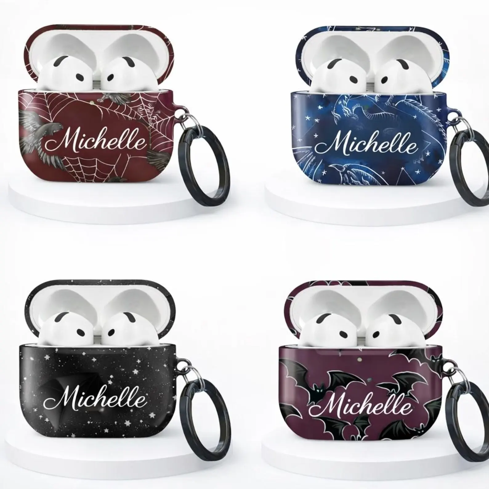 Personalized Name Airpods Case, Custom Airpods Pro 1 2 3 Cover With Bat, Spider Web & Galaxy Design, Spooky Aesthetic Earbuds Case Gift