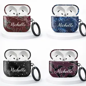 Personalized Name Airpods Case, Custom Airpods Pro 1 2 3 Cover With Bat, Spider Web & Galaxy Design, Spooky Aesthetic Earbuds Case Gift