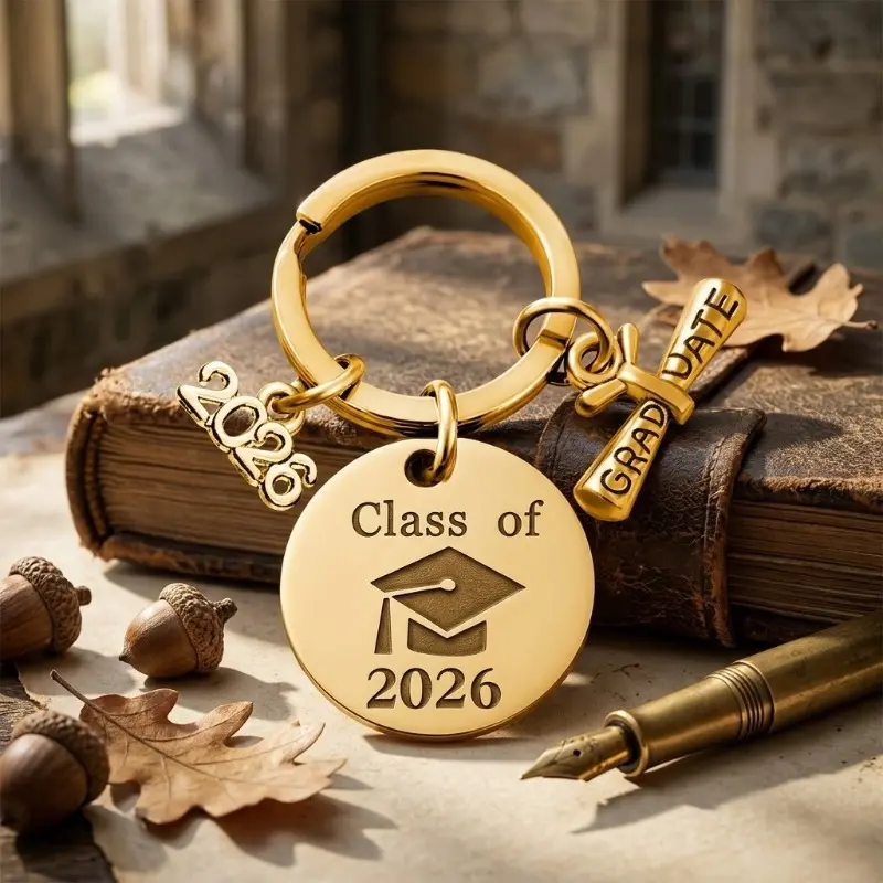 Unisex Alloy Metal Geometric Decor Gold Keychain - Graduation Gifts for Class of 2026, Hook Loop Accessory for High School/College Graduates, Geometric Decor Keychain, Gold Keychains