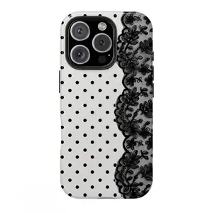 Polka Dot and Black Lace Pattern Phone Case — Compatible with Samsung S26/S25/S24/S23/S22/S21, iPhone 17/16/15/14/13/12/11 phone cases. Drop-Resistant, Non-Slip, and Fade-Resistant.The Perfect Gift for Vintage and Feminine Style Lovers.