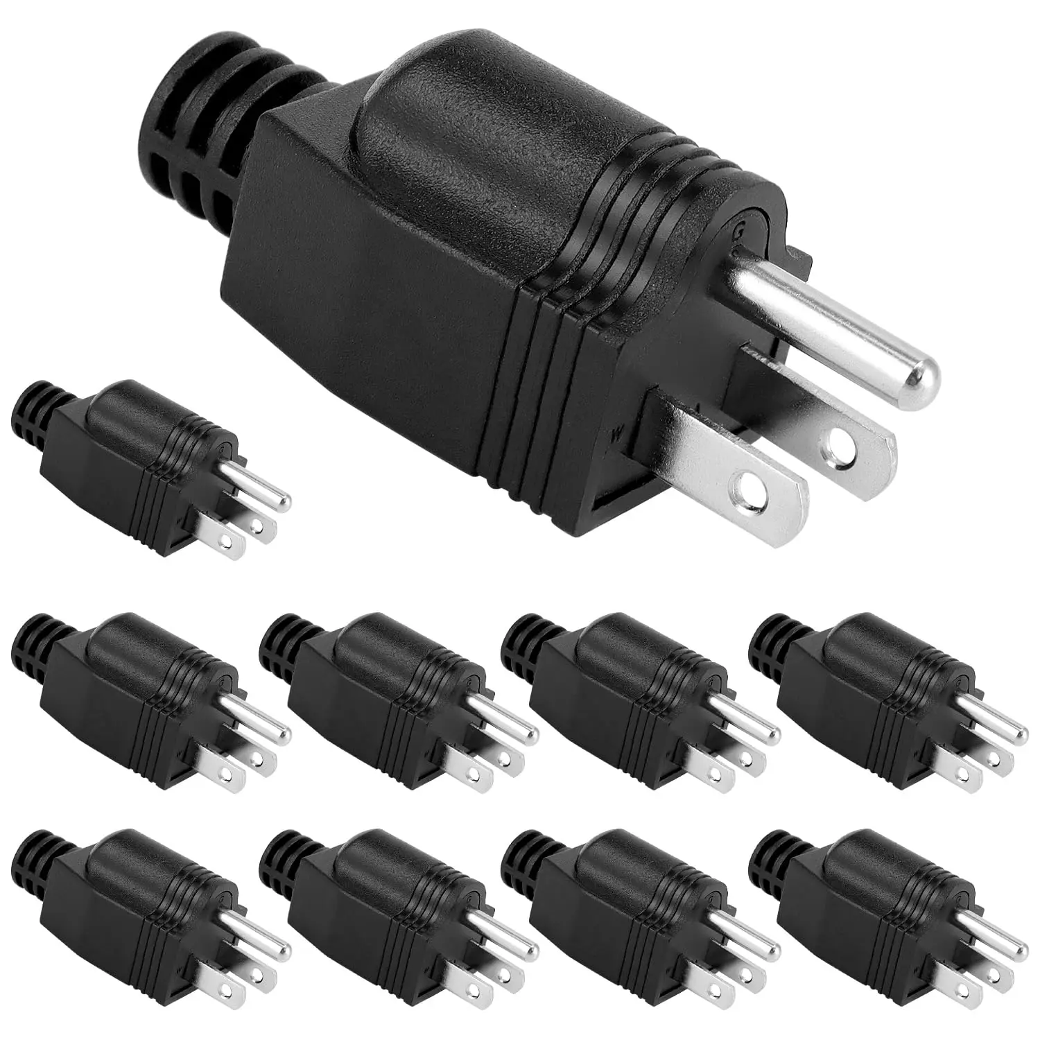 Electrical Replacement Plugs, 125 , 15 Amp, 3 Prong with 2 Pole 3 Wire, Flame Retardant, Grounding for  Appliances and Tools, 10 count