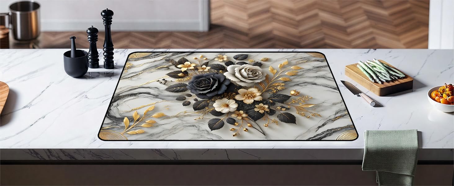 JOYFINITY Heat-Resistant Glass Stove Top Cover with Anti-Slip Rubber Coating – Electric Stove Protector, Scratch-Resistant, Expands Counter Space, Stylish Kitchen Decor (Rose, 28.4*20.5 in)