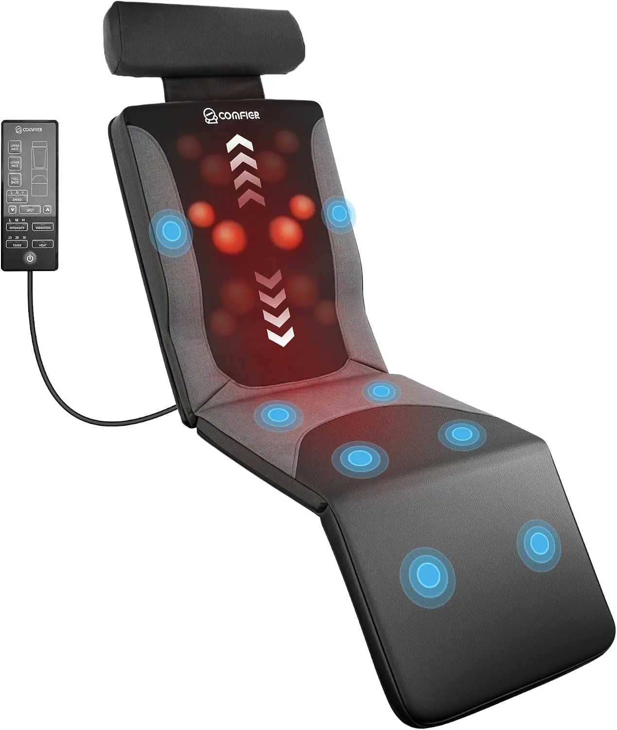 COMFIER FSA Full Body Massage Mat with Heat, HSA Eligible Shiatsu Back Massager for Pain Relief Kneading & Vibration, Graphene Heating Chair Massage Pad for Recliner Sofa Bed, Gifts for Mom Dad techvibes