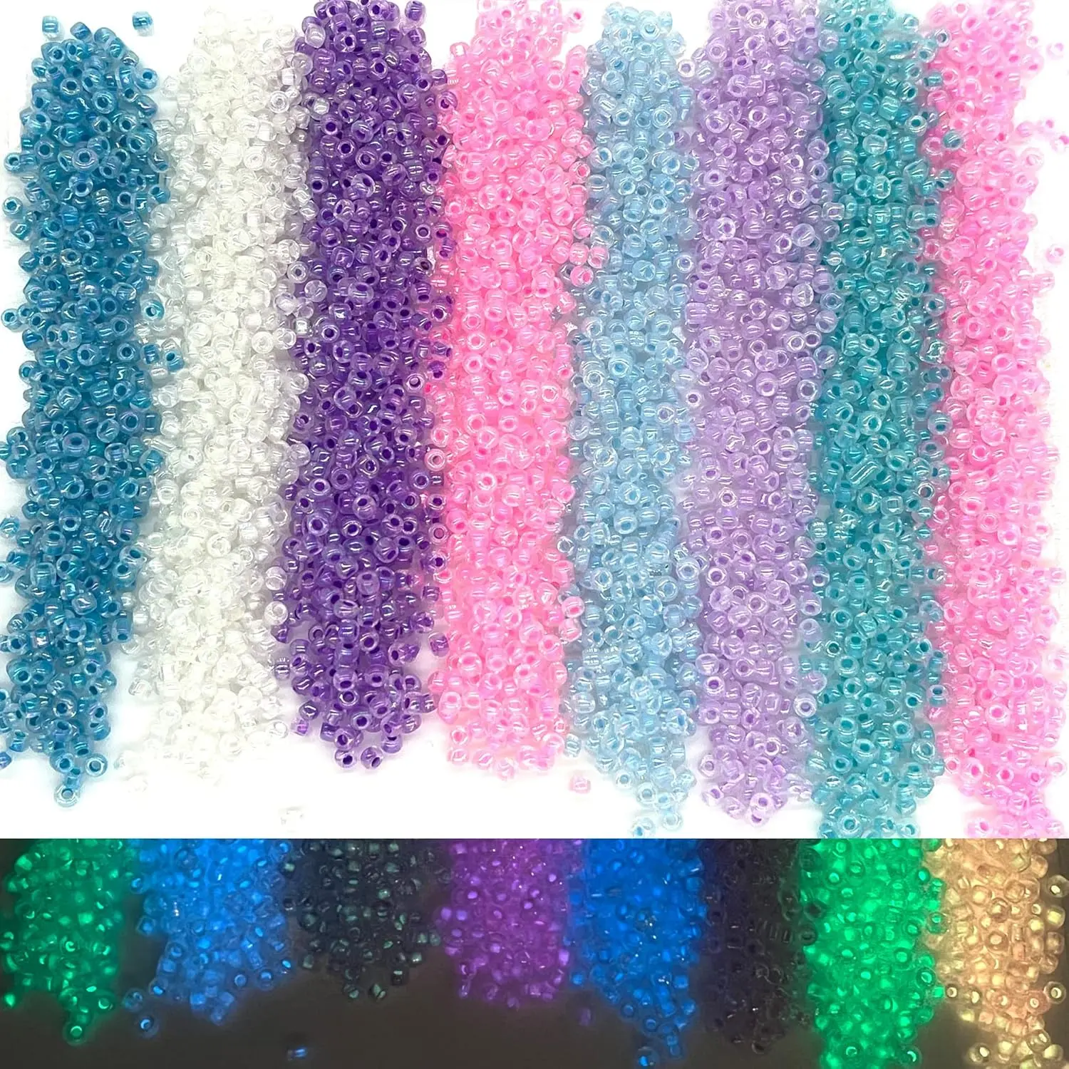 3mm Assorted Glass Seed Beads 6000 count, 8/0  Colors Glow in The Dark Beads Spacer Beads for  Making Bracelets Necklace Anklet Rosary Earring Craft Supplies (3mm 8 Colors)