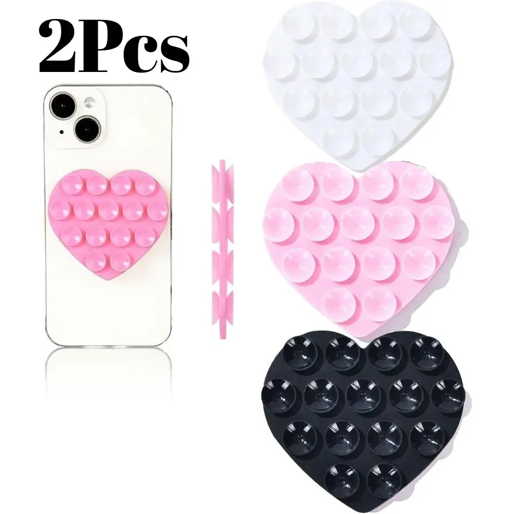 2-Pack Love Double-Sided Silicone Suction Cup Phone Holders, Silicone Phone Additions for Iphone and Android, Adjustable Angle and Compact Design, Suitable for Makeup, Dance, Fitness, Yoga, Shower, Binge-Watching, Cell Phone Holder, Cell Phone Mounts