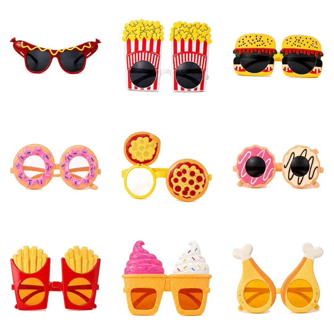 9 Pairs Food Party Sunglasses Set, Funny Food Shaped Novelty Glasses, Photo Booth Props Birthday Party Favors for Adults Teens, Hot Dog Pizza Burger Donut Popcorn Fries Costume Eyewear for Carnival Festival Halloween Dress Up