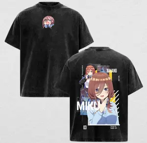 Men's Oversized Ribbed Seamless Round Neck Graphic T-Shirt - The Quintessential Quintuplets Miku Nakano "Quiet Scholar Gentle Heart Family Bonds" Streetwear for Anime Fans with Timeless Aura Drops