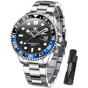 Brand OLEVS Watch Men Luxury Big Face Dress Easy Read Mens Watches with Date Waterproof Luminous Stainless Steel Watches for Men Business Fashion Analog Quartz Men's Wrist Watches Rotatable Bezel Men Watch