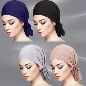 4 Pieces Pre-Tied Headscarf Set for Women, Turban Beanie Caps, Women Headwear, Slip-On Pre-Tied Head Scarves, Head Wrap Headscarf for Women, Christmas Halloween Thanksgiving Gifts