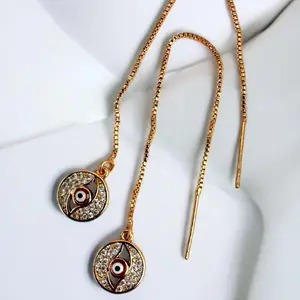 Red Turkish Evil Eye Pendant Earring, 14k Gold Plated. Fashion