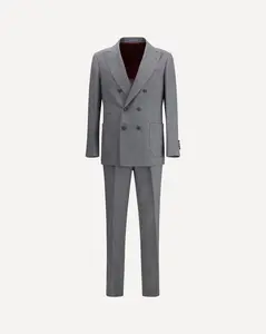 BRUNELLO CUCINELLI MEN'S GRAY LINEN DOUBLE-BREASTED SUIT
