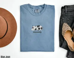 Embroidered Cow Comfort Colors Shirt, Funny Farm Animal Tee