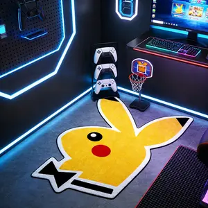 Cartoon Head Design Rug, Bow Tie Pattern Faux Wool Mat, Cute Bedroom Bedside Decor, Non-Slip Easy Clean Anime Peripheral Foot Pad