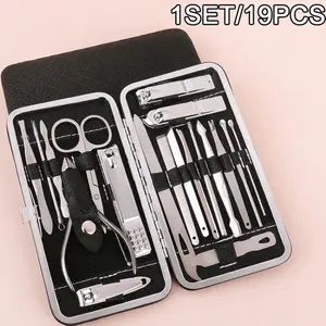19-Piece Nail Care Set, Professional Stainless Steel Manicure Nail Clippers and Tools, Luxury Leather Storage Case, Ideal Gift for All Ages, Portable Compact Nail Grooming Kit