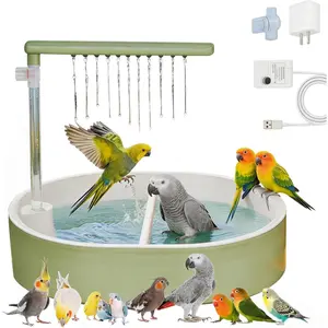 Automatic Circulating Bird Bath Shower for Cage with Adjustable Water Flow Control Valve for Parakeet Budgies Parrot Cockatiel Conure Pet Bird Green Pipe