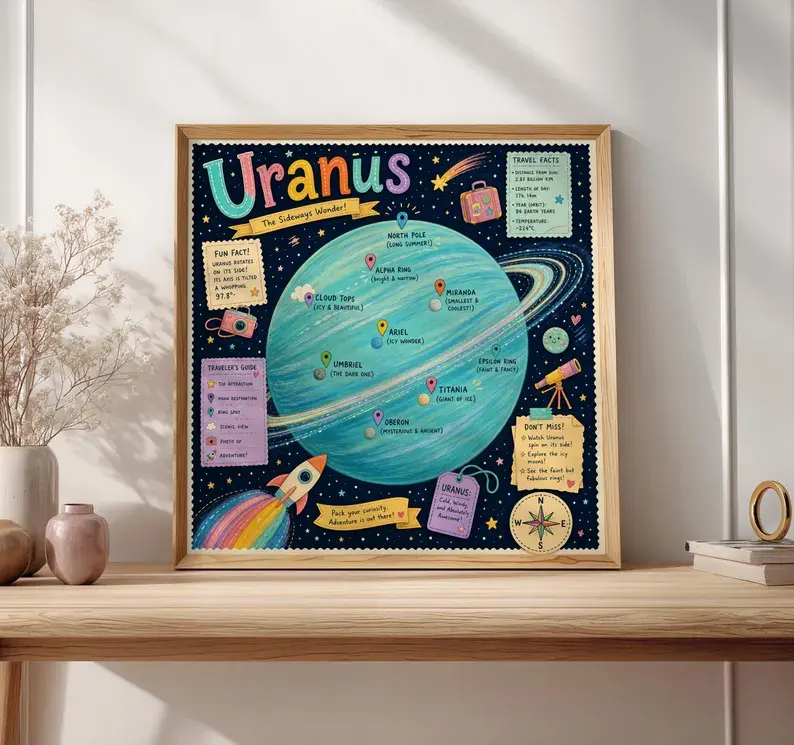 Poster Uranus Educational , Cute Planet Map Wall Art for Kids, Solar System Nursery Print, Astronomy Classroom Decor, Space Learning Gift (unframed)