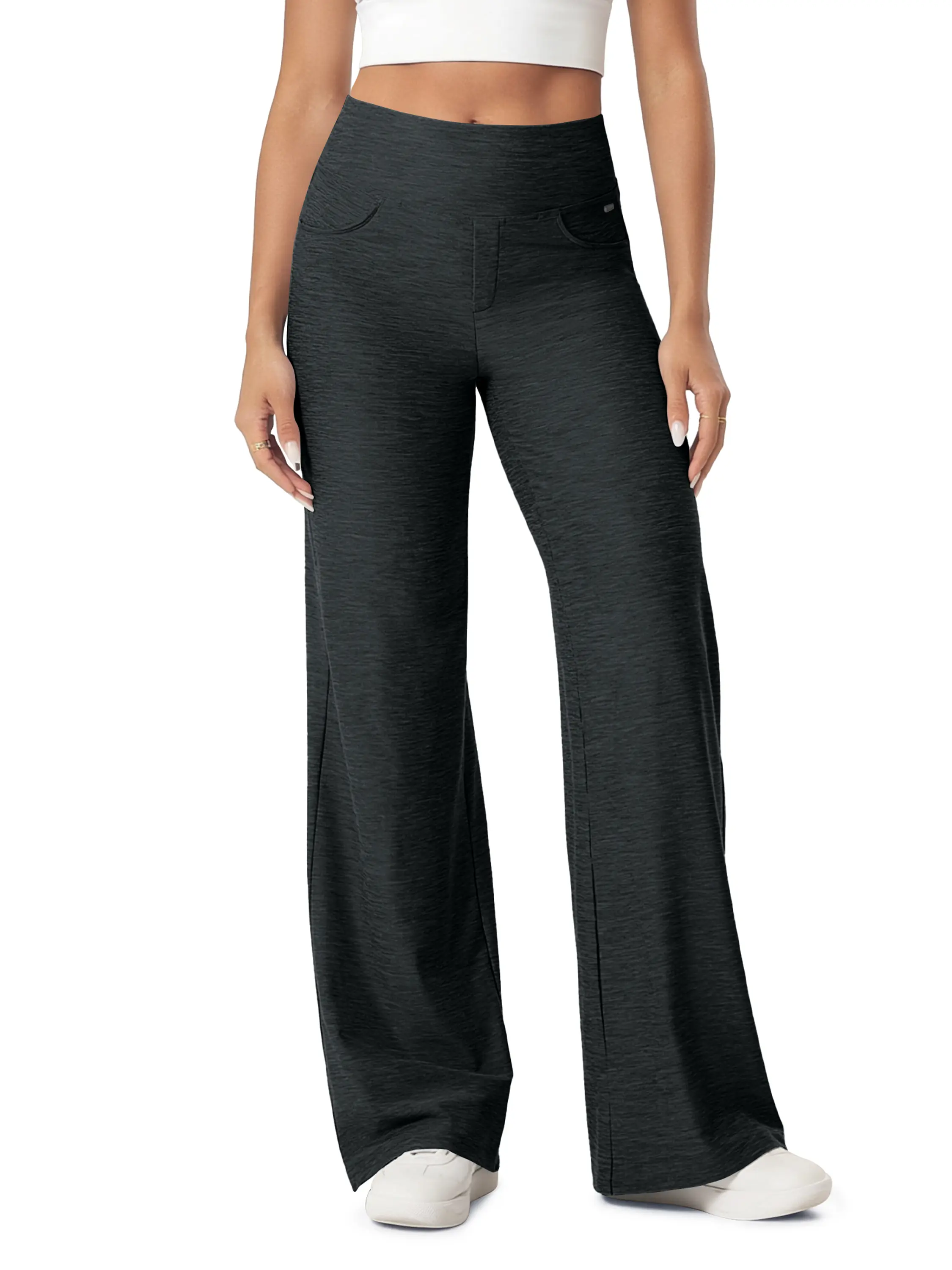ODODOS Women's Wide Leg Casual Work Pants, High Waist Tummy Control with Pockets, Breathable odSTRATUM 4-Way Stretch, 31" Inseam, All Season Trousers