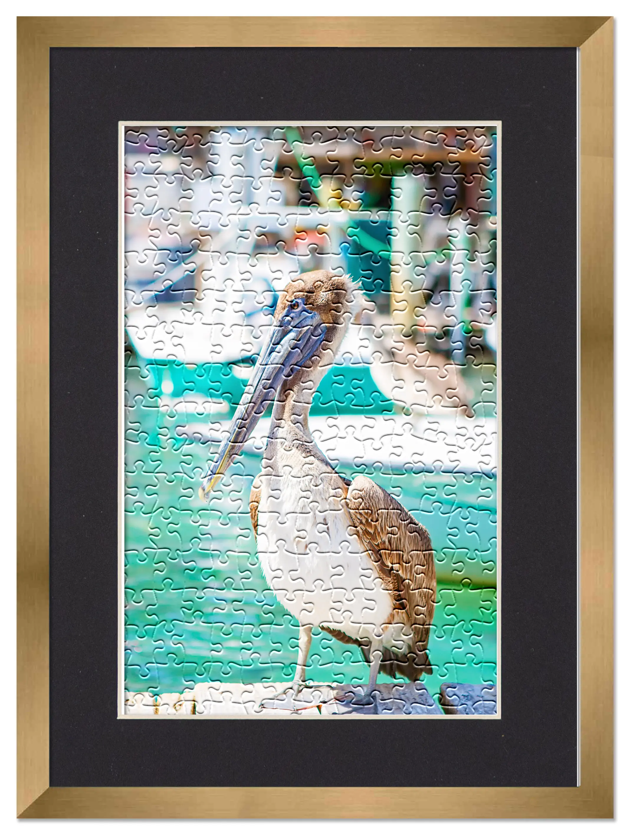 20x30 Jigsaw Puzzle Frame Kit - Kit Includes Puzzle Glue Sheets, Bronze Wood Puzzle Frame with Black Mat, UV Acrylic, Backing,, Hanging Hardware