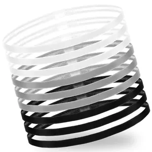 9 count Thin Elastic  Headbands, Non Slip Athletic Hair Band Soft Skinny Sweatband for Men Women Running Workout Basketball Soccer Tennis Yoga(Black White Gray)