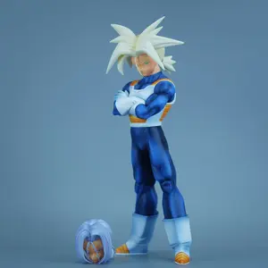 Dragon Ball Future Trunks Figure, Dual Head Design, Hair & Gold Hair, Replaceable Arms & Jacket, Sword Sheath, Collectible Model