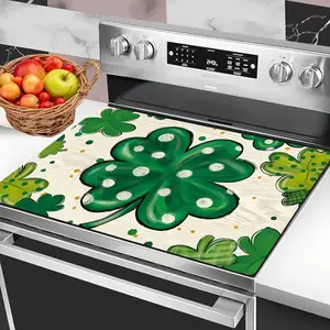 1pc Stove Cover Protector Suitable for Kitchen, Washing Machine, Dryer & Stovetop - Cream with Four-Leaf Clover & Polka Dots, Appliance Cover, Easy-Clean Panel Protector