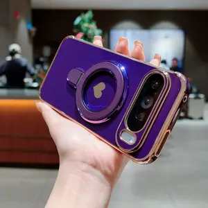 Fashionable Stand Smartphone Phone Case with Heart Design, Electroplated, for Google Pixel 7a 8a 9a 10a 8 9 10 Pro Xl, Simple Protective Cover