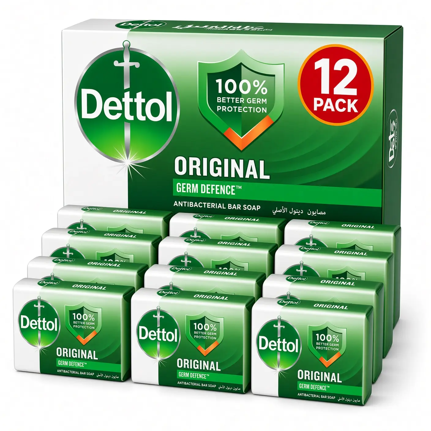 Dettol Original Soap Bar Antibacterial Treatment 100g- Pack of 12 Protects from 99.99% Germs - Body Care Daily