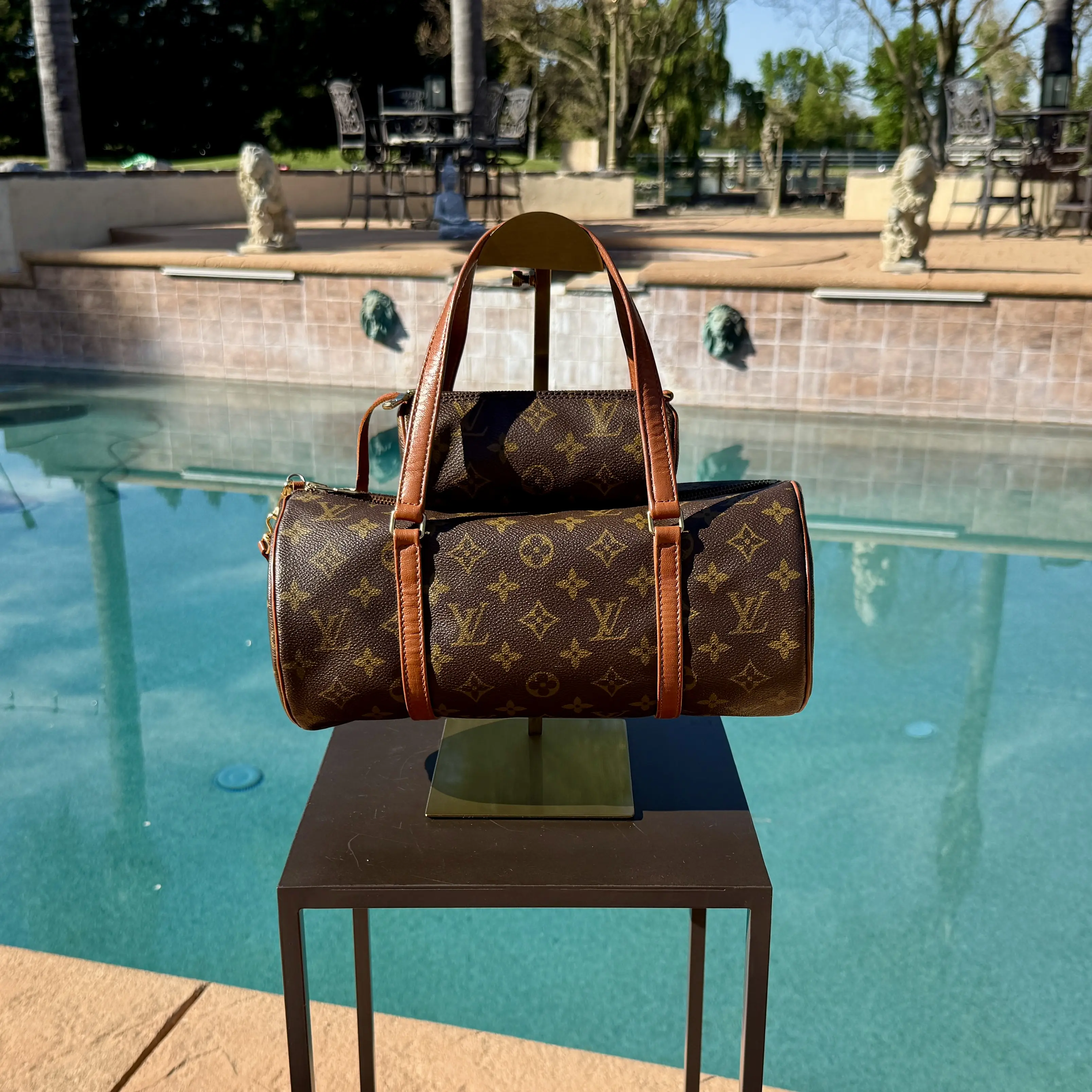 Pre-owned Louis Vuitton Coated Leather Hand Bags Papillon 30 Monogram Barrel Bag w/ Mini Pouch
