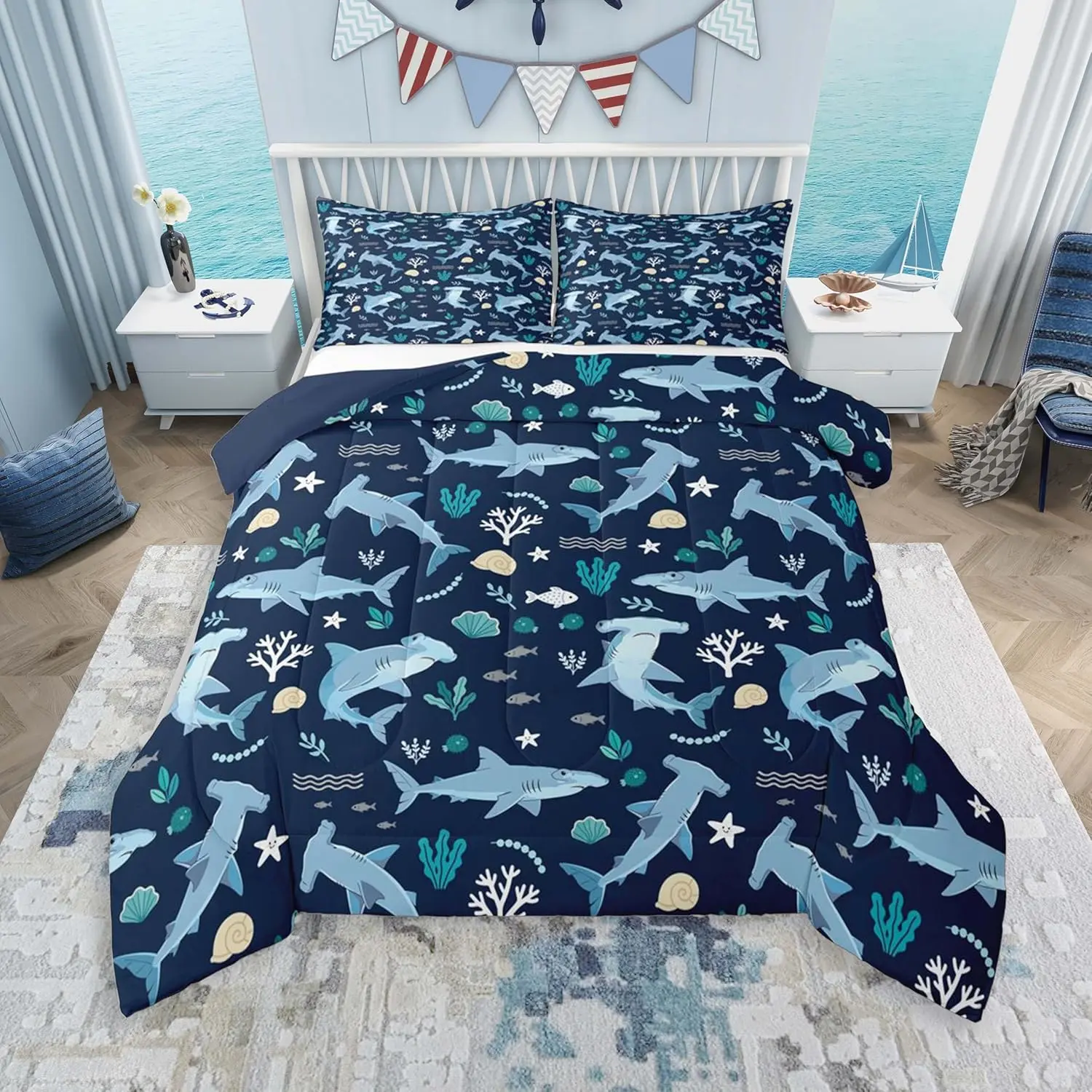 Hammerhead Shark Comforter Set Ocean Sea Shark Bedding Set Blue Sealife Marine Duvet Quilt Hammerhead Shark Lover Gifts Bedroom Decor 1
