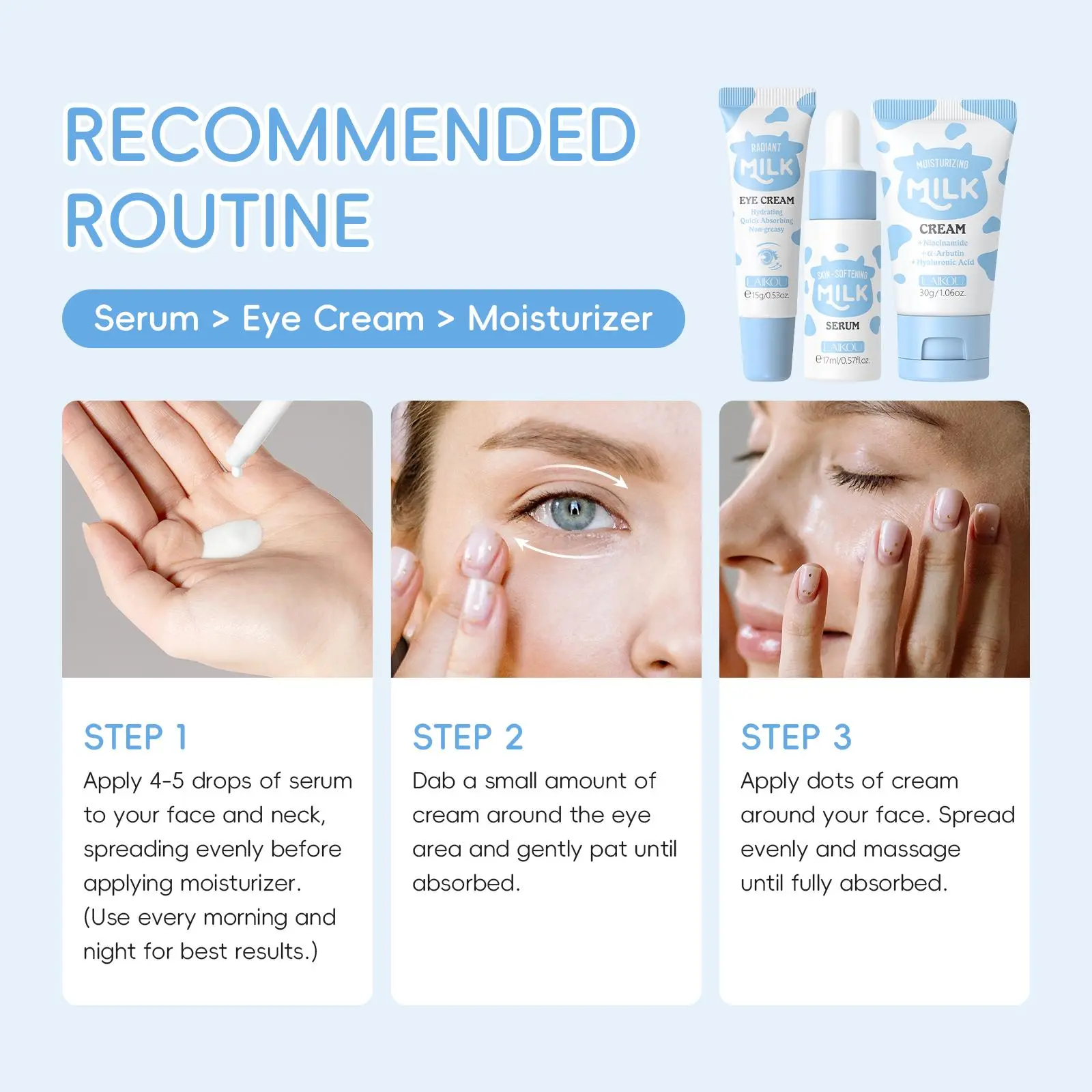 Milk Hydrating Travel-Size Skincare Set Brightening Kit, Includes