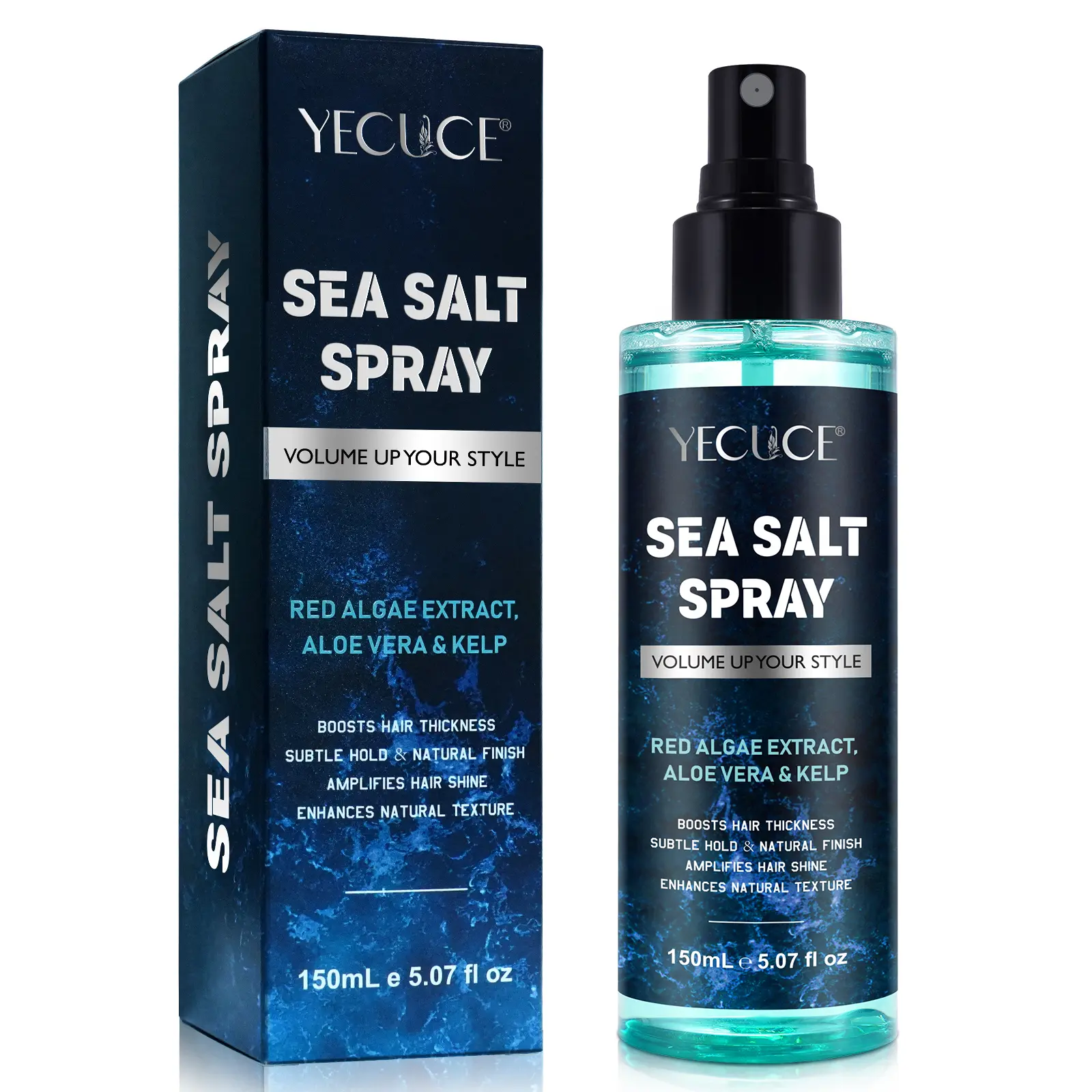 Yecuce Sea Salt Spray with Aloe Vera & Red Algae, Volumizing & Texturizing Haircare for Beach Waves, Wavy & Curly Hair, Men & Women - 150ml