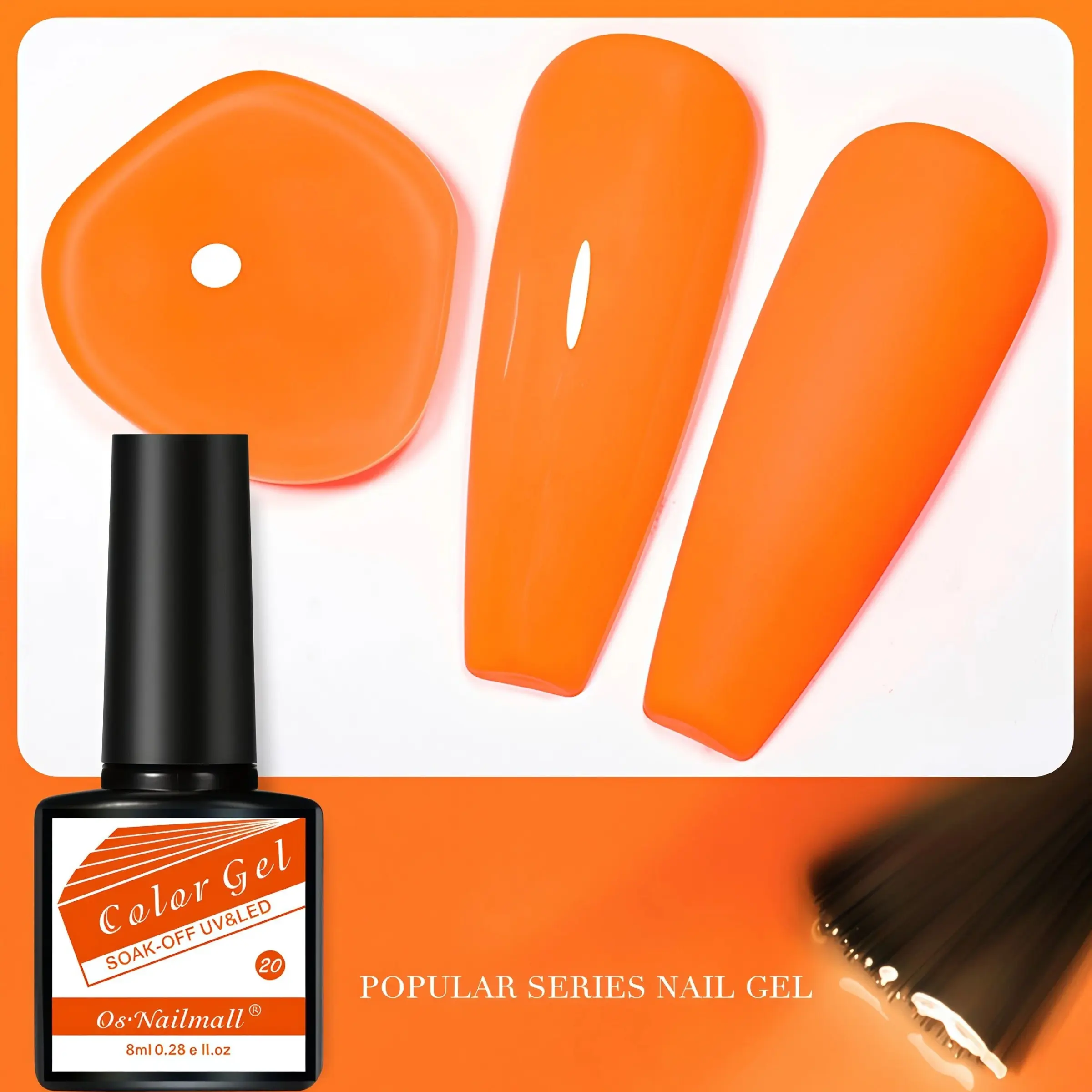 OsNailmall Vibrant Orange Gel Nail Polish, Semi-Permanent Soak off UV LED Varnish, Perfect for DIY Nail Art, Nail Accessories
