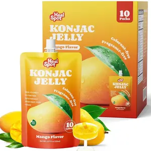 HealSpot Konjac Jelly, Infused with Collagen Drink, 0g Fat, Low Sugar, Low Calorie, 0 Additives, Healthy Drinkable Fruit Snack, 100% Natural Fruit Juice, Rich in Vitamin C, Mango Flavor (10 Packs)