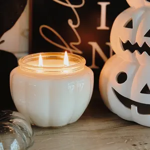 Double wick glass pumpkin candle