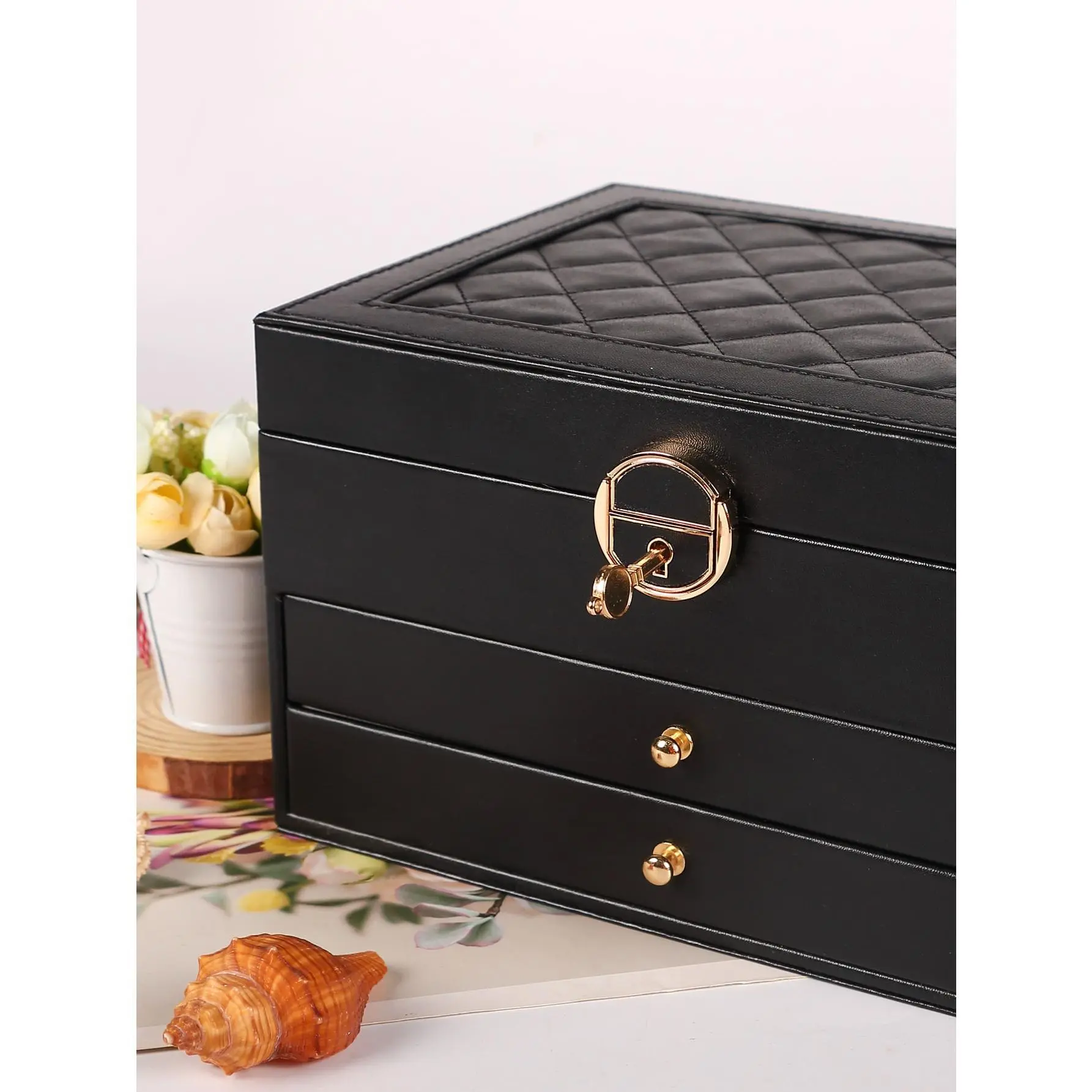 3-Layer Multi-Tiered Modern Jewelry Safe with Key Lock - Home Organizer Storage Box for Necklaces, Rings, Earrings with Extra Security & Ample Space