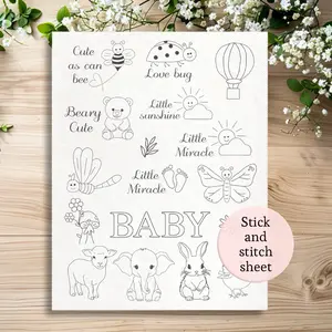 baby stick and stitch embroidery patterns elephant, bear, bee, flower embroidery